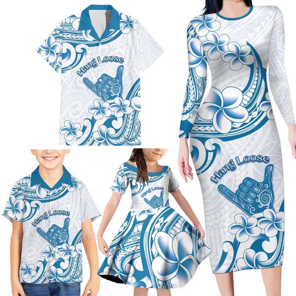Aloha Hawaii Shaka Family Matching Long Sleeve Bodycon Dress and Hawaiian Shirt Hang Loose Blue Version DT05 - Polynesian Pride