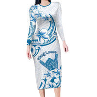 Aloha Hawaii Shaka Family Matching Long Sleeve Bodycon Dress and Hawaiian Shirt Hang Loose Blue Version DT05 Mom's Dress Blue - Polynesian Pride