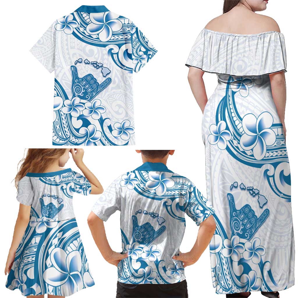 Aloha Hawaii Shaka Family Matching Off Shoulder Maxi Dress and Hawaiian Shirt Hang Loose Blue Version - Polynesian Pride