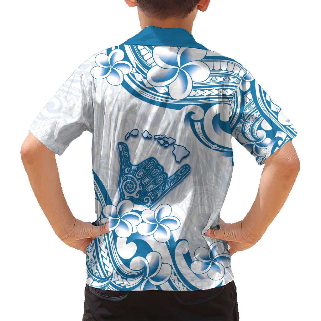 Aloha Hawaii Shaka Family Matching Off Shoulder Short Dress and Hawaiian Shirt Hang Loose Blue Version - Polynesian Pride