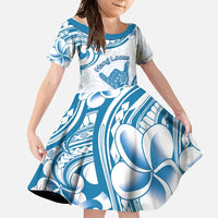 Aloha Hawaii Shaka Family Matching Short Sleeve Bodycon Dress and Hawaiian Shirt Hang Loose Blue Version DT05 Daughter's Dress Blue - Polynesian Pride