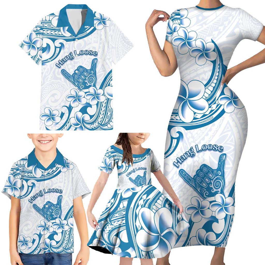 Aloha Hawaii Shaka Family Matching Short Sleeve Bodycon Dress and Hawaiian Shirt Hang Loose Blue Version DT05 - Polynesian Pride