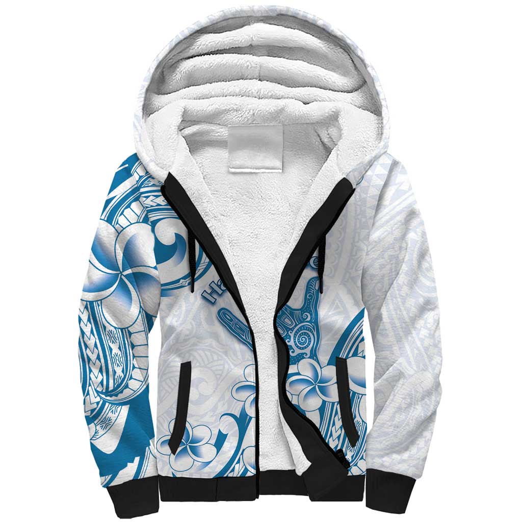 Aloha Hawaii Shaka Sherpa Hoodie Hang Loose Blue Version - Polynesian Pride