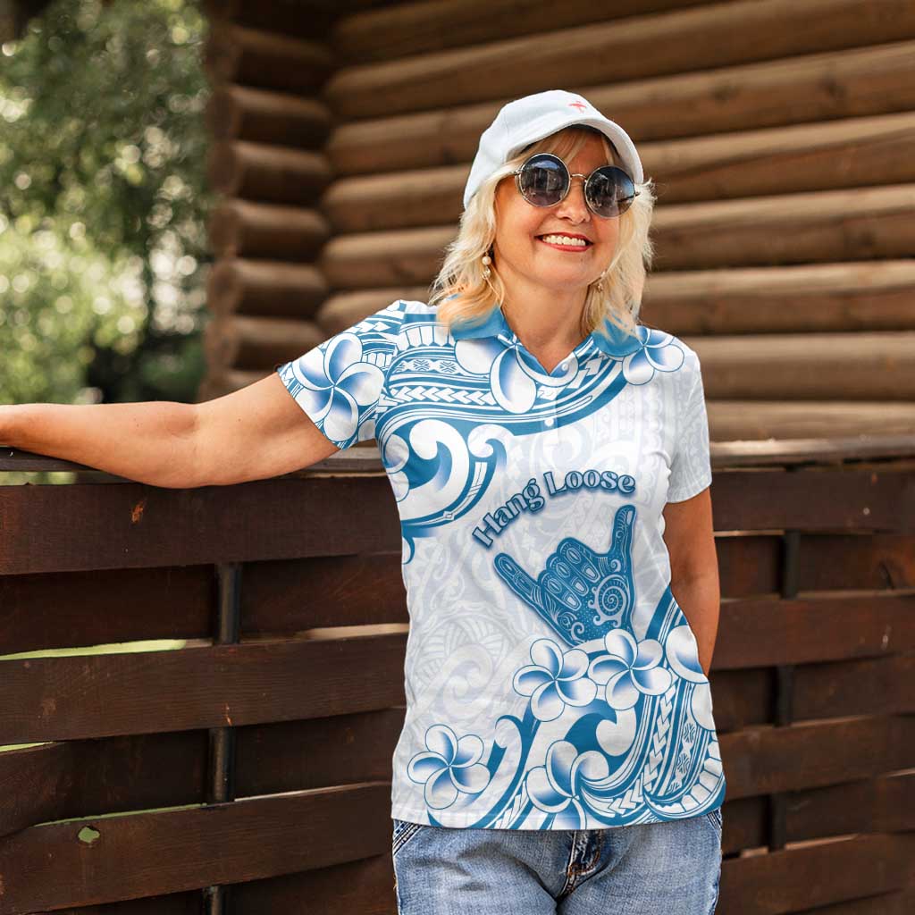 Aloha Hawaii Shaka Women Polo Shirt Hang Loose Blue Version - Polynesian Pride