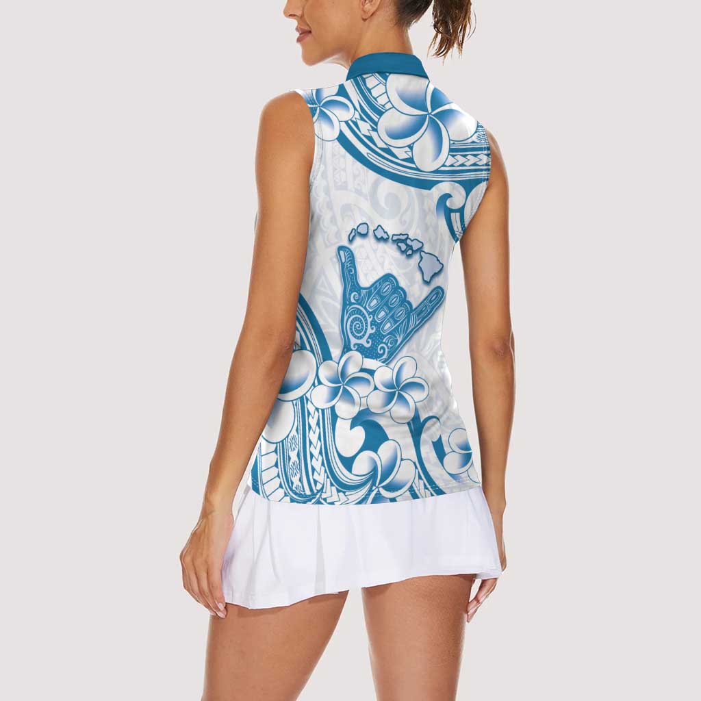 Aloha Hawaii Shaka Women Sleeveless Polo Shirt Hang Loose Blue Version - Polynesian Pride