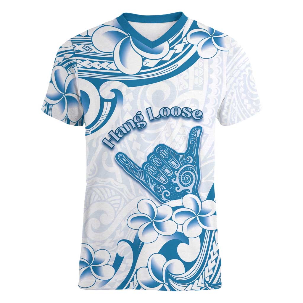 Aloha Hawaii Shaka Women V-Neck T-Shirt Hang Loose Blue Version - Polynesian Pride