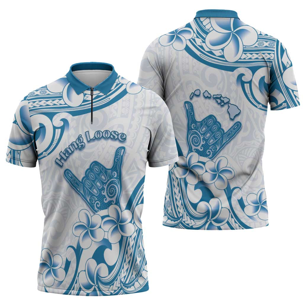 Aloha Hawaii Shaka Zipper Polo Shirt Hang Loose Blue Version - Polynesian Pride
