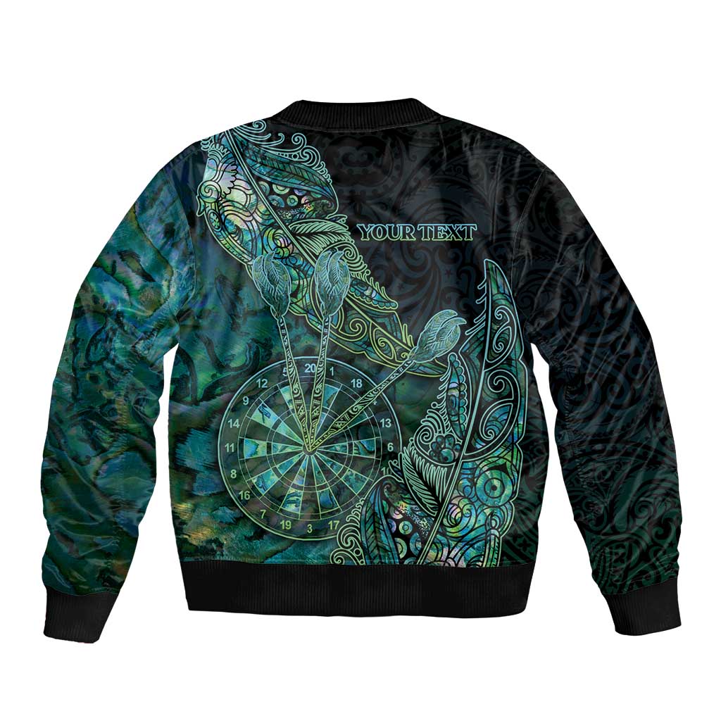 Personalised New Zealand Dart Bomber Jacket Maori Fern With Paua Shell - Polynesian Pride