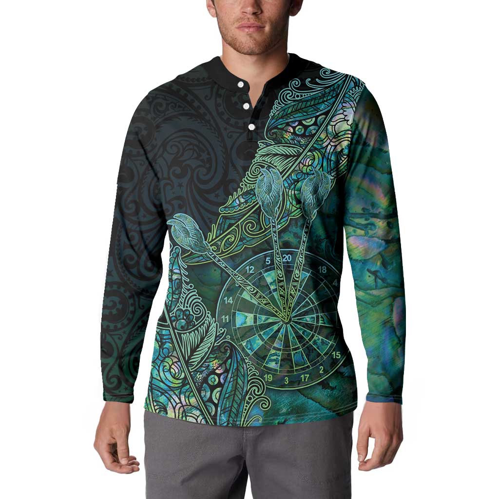 Personalised New Zealand Dart Button Sweatshirt Maori Fern With Paua Shell - Polynesian Pride