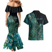 Personalised New Zealand Dart Couples Matching Mermaid Dress and Hawaiian Shirt Maori Fern With Paua Shell DT05 - Polynesian Pride