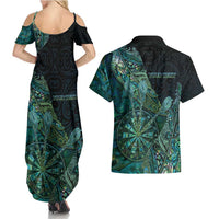 Personalised New Zealand Dart Couples Matching Summer Maxi Dress and Hawaiian Shirt Maori Fern With Paua Shell DT05 - Polynesian Pride