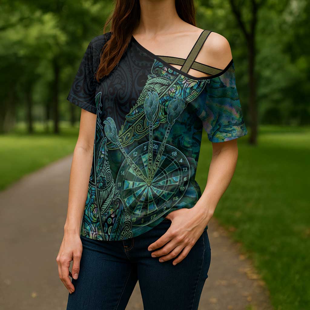 Personalised New Zealand Dart Cross Shoulder Shirt Maori Fern With Paua Shell - Polynesian Pride