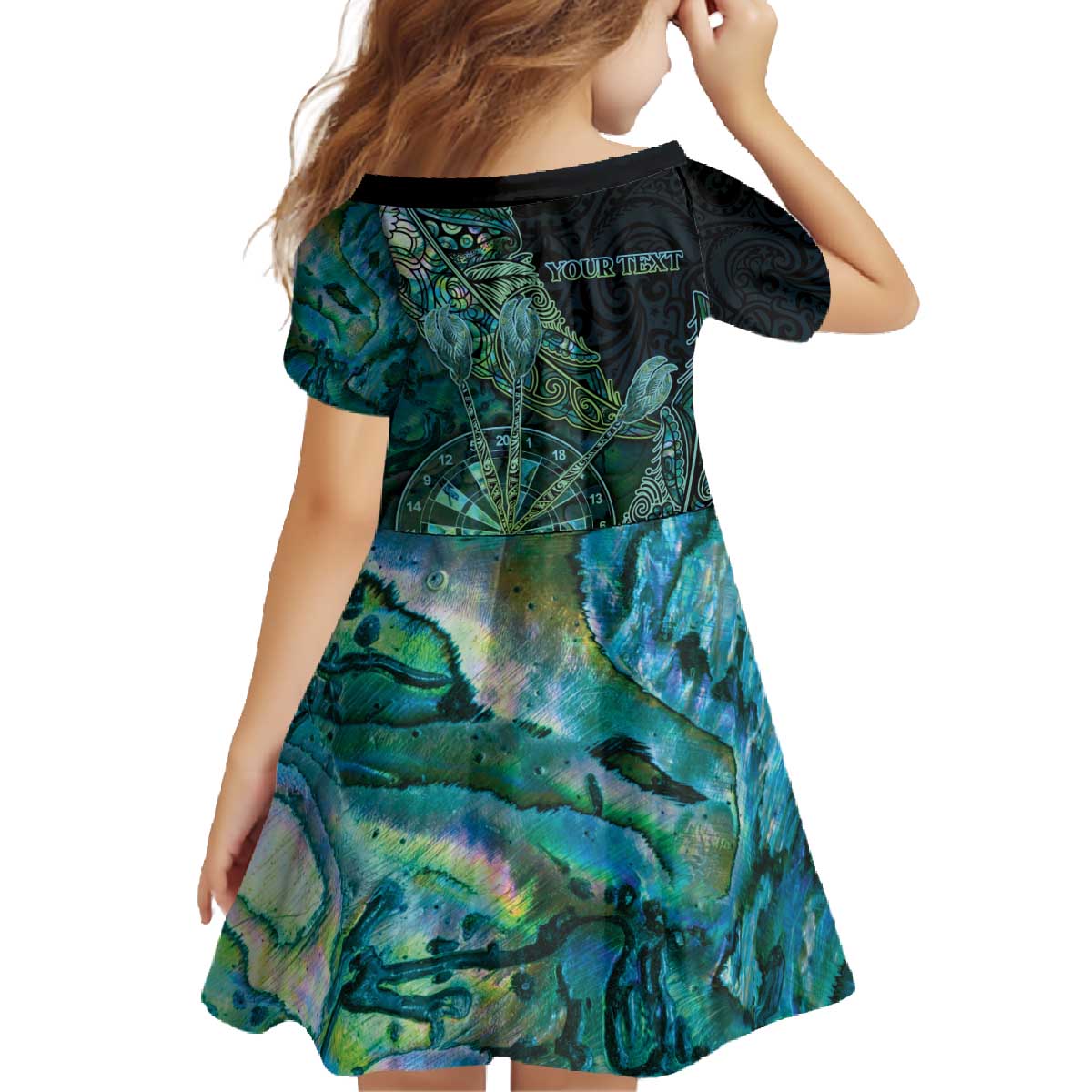 Personalised New Zealand Dart Family Matching Off The Shoulder Long Sleeve Dress and Hawaiian Shirt Maori Fern With Paua Shell DT05 - Polynesian Pride