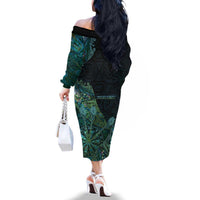 Personalised New Zealand Dart Family Matching Off The Shoulder Long Sleeve Dress and Hawaiian Shirt Maori Fern With Paua Shell DT05 - Polynesian Pride