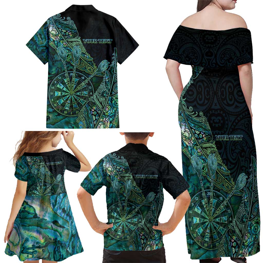 Personalised New Zealand Dart Family Matching Off Shoulder Maxi Dress and Hawaiian Shirt Maori Fern With Paua Shell - Polynesian Pride