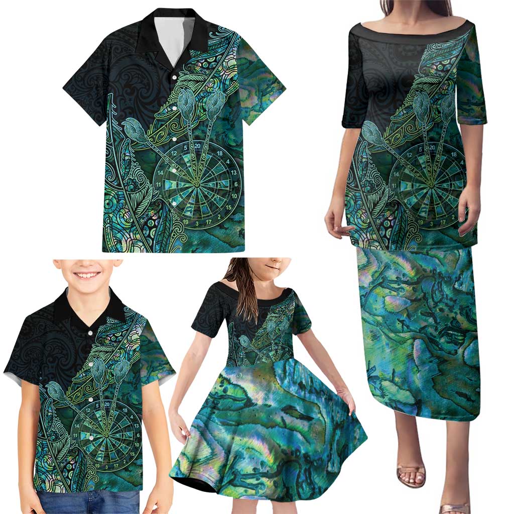 Personalised New Zealand Dart Family Matching Puletasi and Hawaiian Shirt Maori Fern With Paua Shell DT05 - Polynesian Pride