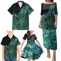 Personalised New Zealand Dart Family Matching Puletasi and Hawaiian Shirt Maori Fern With Paua Shell DT05 - Polynesian Pride
