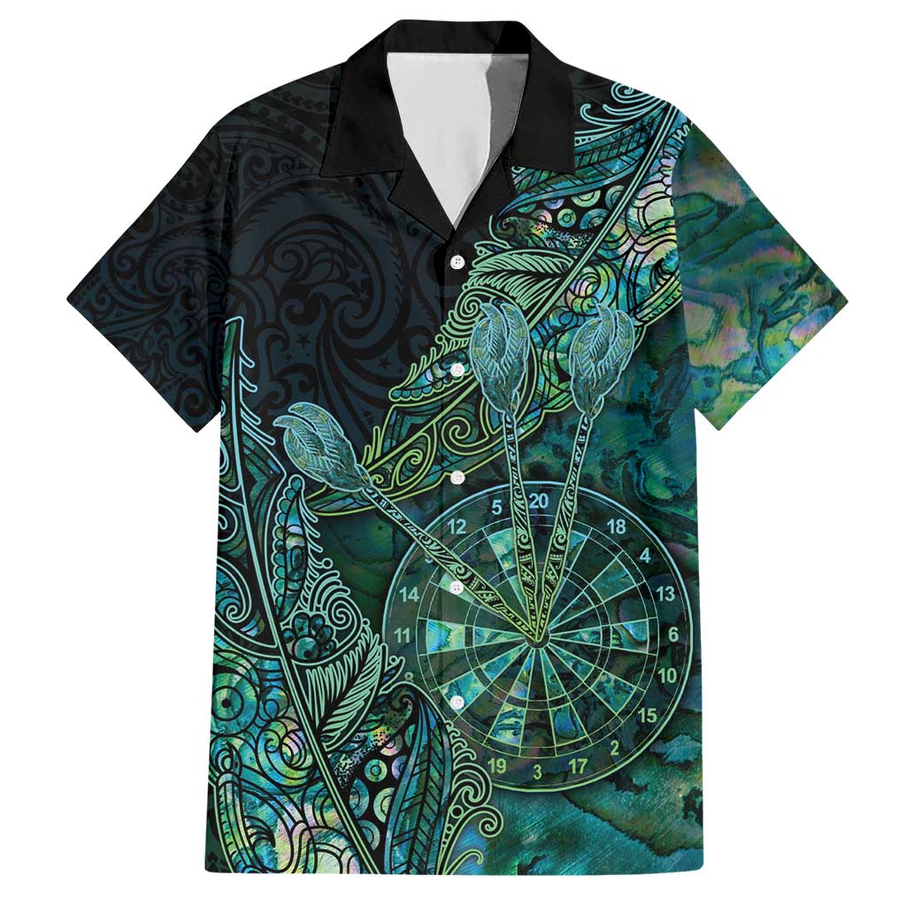 Personalised New Zealand Dart Family Matching Short Sleeve Bodycon Dress and Hawaiian Shirt Maori Fern With Paua Shell DT05 Dad's Shirt - Short Sleeve Green - Polynesian Pride