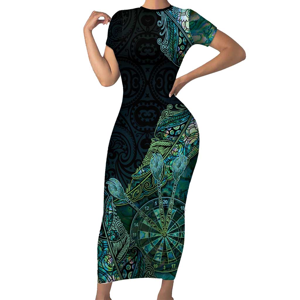 Personalised New Zealand Dart Family Matching Short Sleeve Bodycon Dress and Hawaiian Shirt Maori Fern With Paua Shell DT05 Mom's Dress Green - Polynesian Pride
