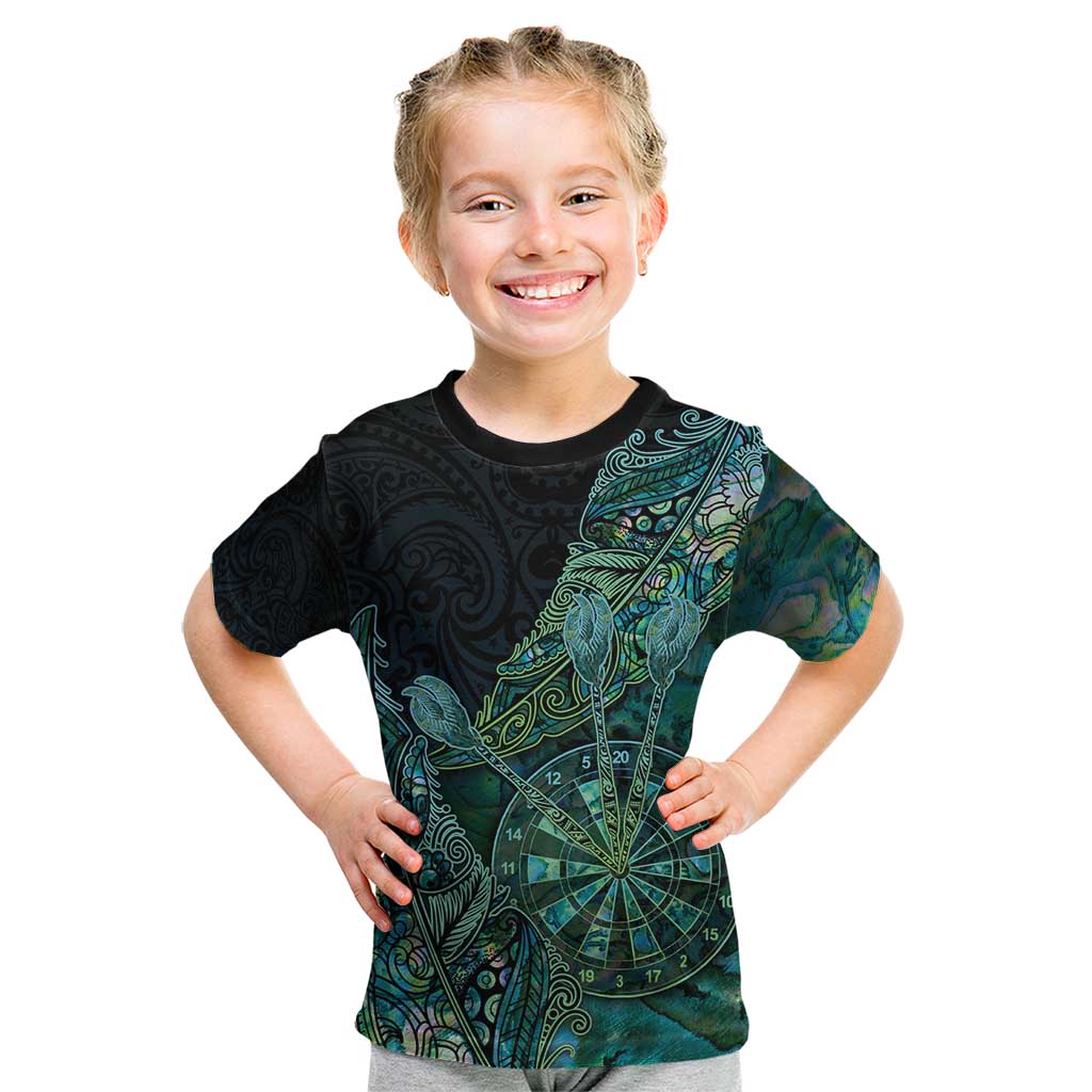 Personalised New Zealand Dart Kid T Shirt Maori Fern With Paua Shell - Polynesian Pride