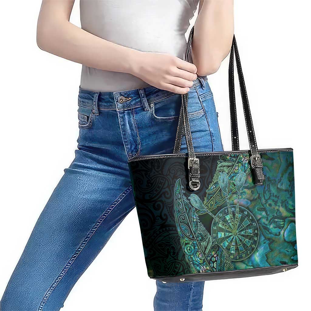 New Zealand Dart Leather Tote Bag Maori Fern With Paua Shell - Polynesian Pride