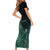 Personalised New Zealand Dart Short Sleeve Bodycon Dress Maori Fern With Paua Shell - Polynesian Pride