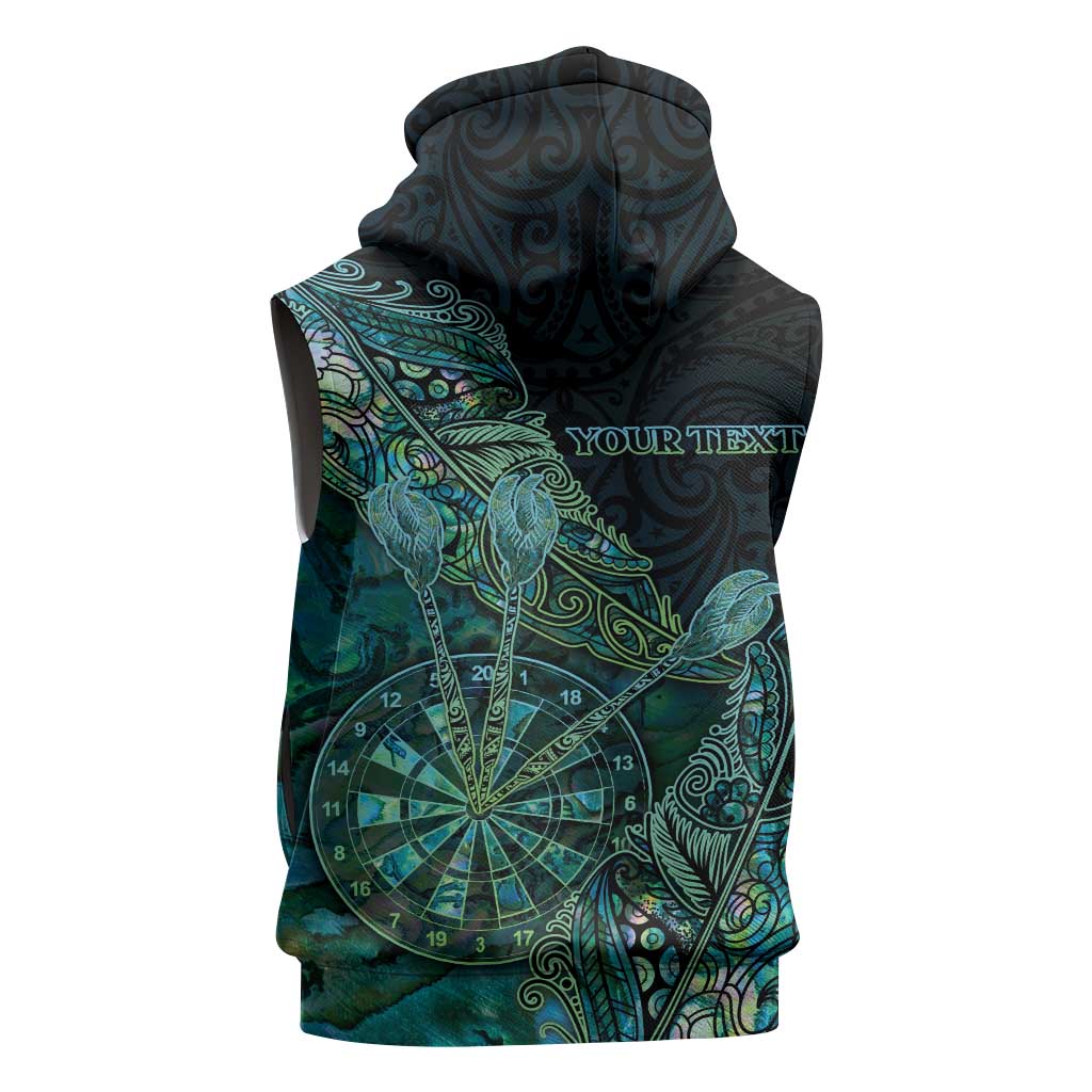 Personalised New Zealand Dart Sleeveless Zip Hoodie Maori Fern With Paua Shell - Polynesian Pride