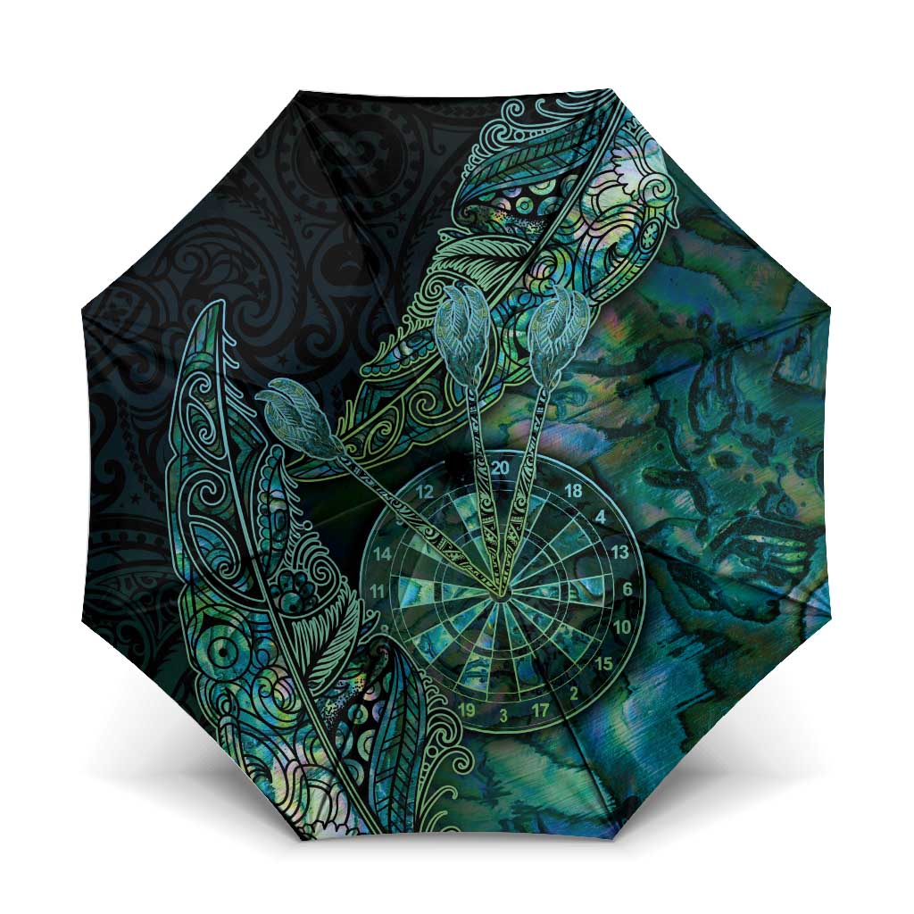 New Zealand Dart Umbrella Maori Fern With Paua Shell DT05 One Size Folded 11.42 inch Opened Diameter 37.4 inch Green - Polynesian Pride