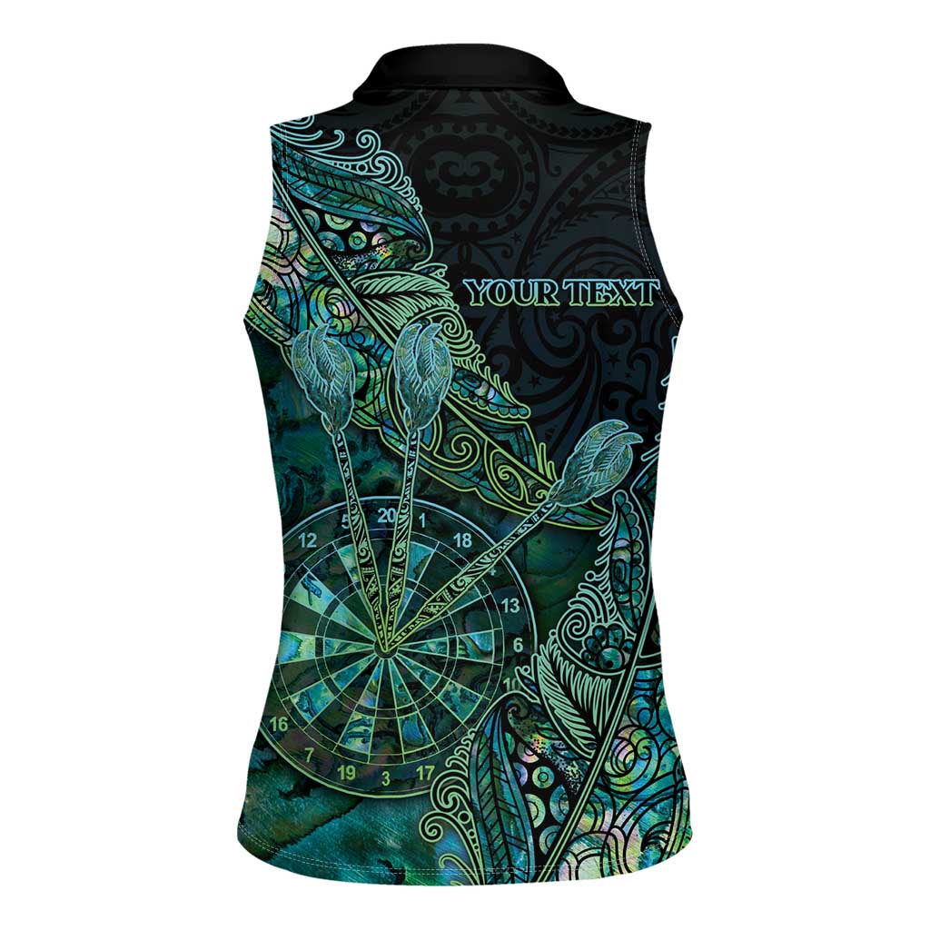 Personalised New Zealand Dart Women Sleeveless Polo Shirt Maori Fern With Paua Shell - Polynesian Pride