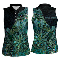 Personalised New Zealand Dart Women Sleeveless Polo Shirt Maori Fern With Paua Shell - Polynesian Pride