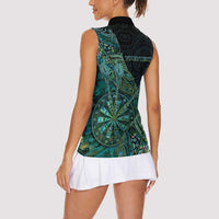 Personalised New Zealand Dart Women Sleeveless Polo Shirt Maori Fern With Paua Shell - Polynesian Pride