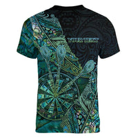 Personalised New Zealand Dart Women V-Neck T-Shirt Maori Fern With Paua Shell - Polynesian Pride