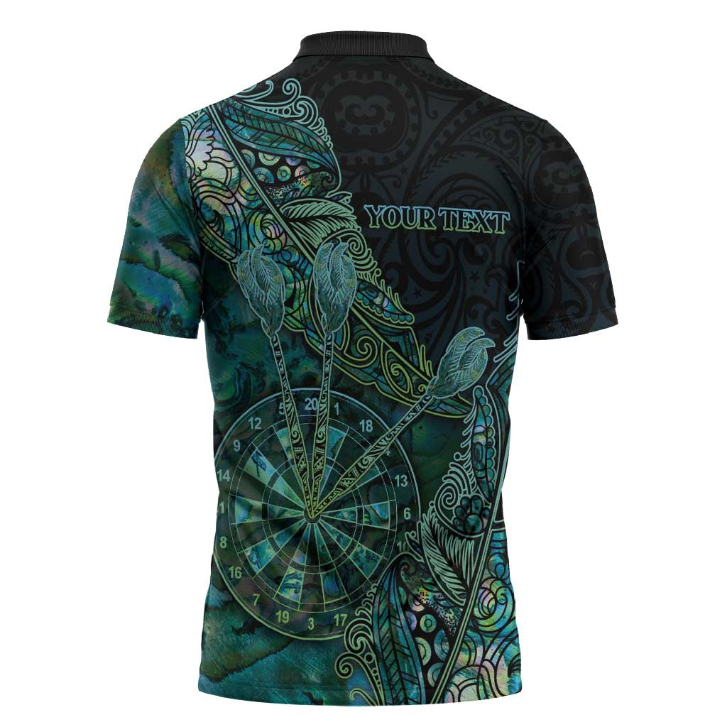 Personalised New Zealand Dart Zipper Polo Shirt Maori Fern With Paua Shell - Polynesian Pride