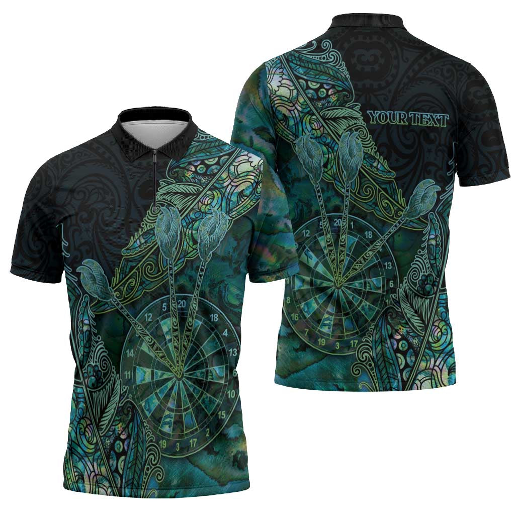 Personalised New Zealand Dart Zipper Polo Shirt Maori Fern With Paua Shell - Polynesian Pride
