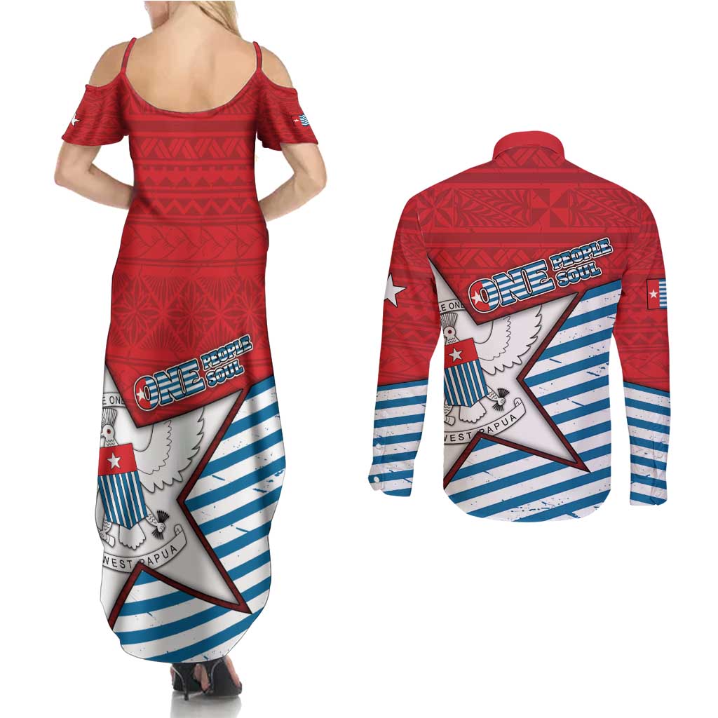 West Papua Morning Star Couples Matching Summer Maxi Dress and Long Sleeve Button Shirt One People One Soul - Polynesian Pride