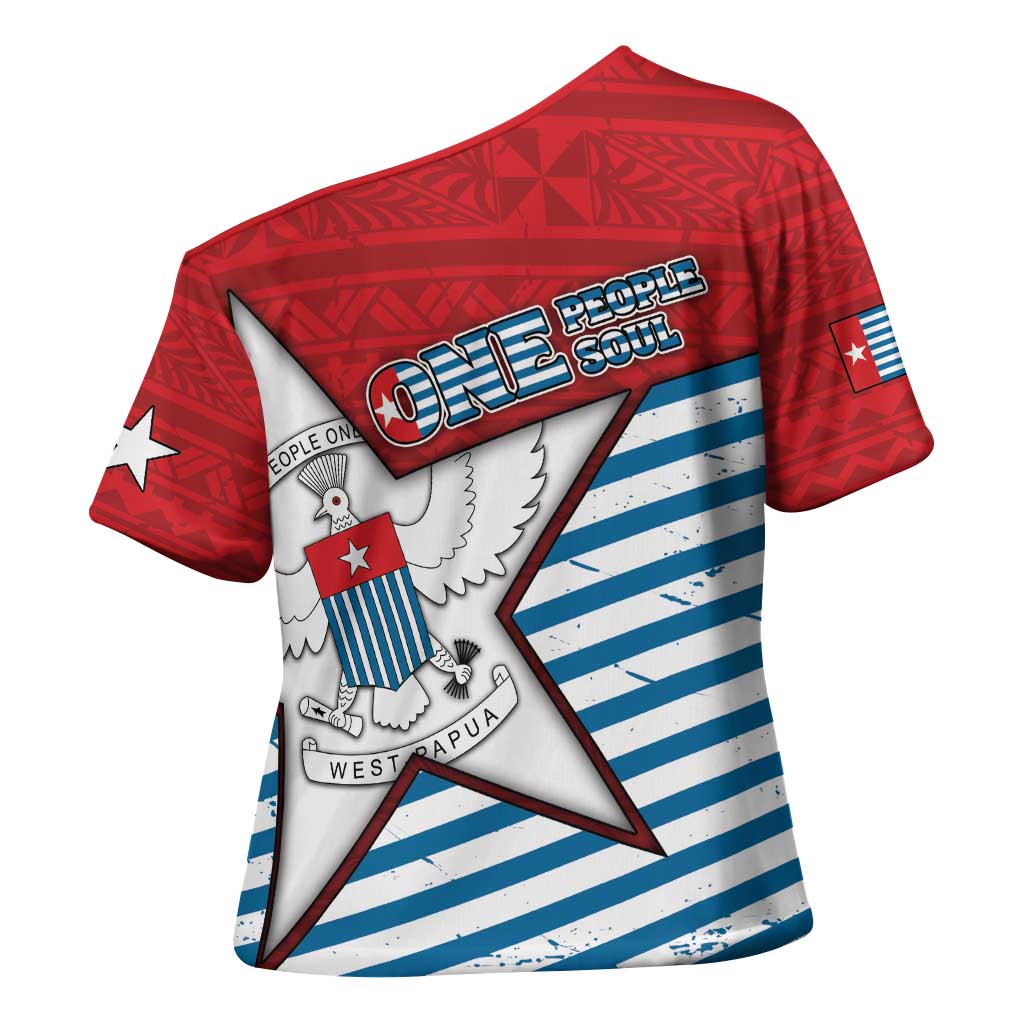 West Papua Morning Star Cross Shoulder Shirt One People One Soul - Polynesian Pride