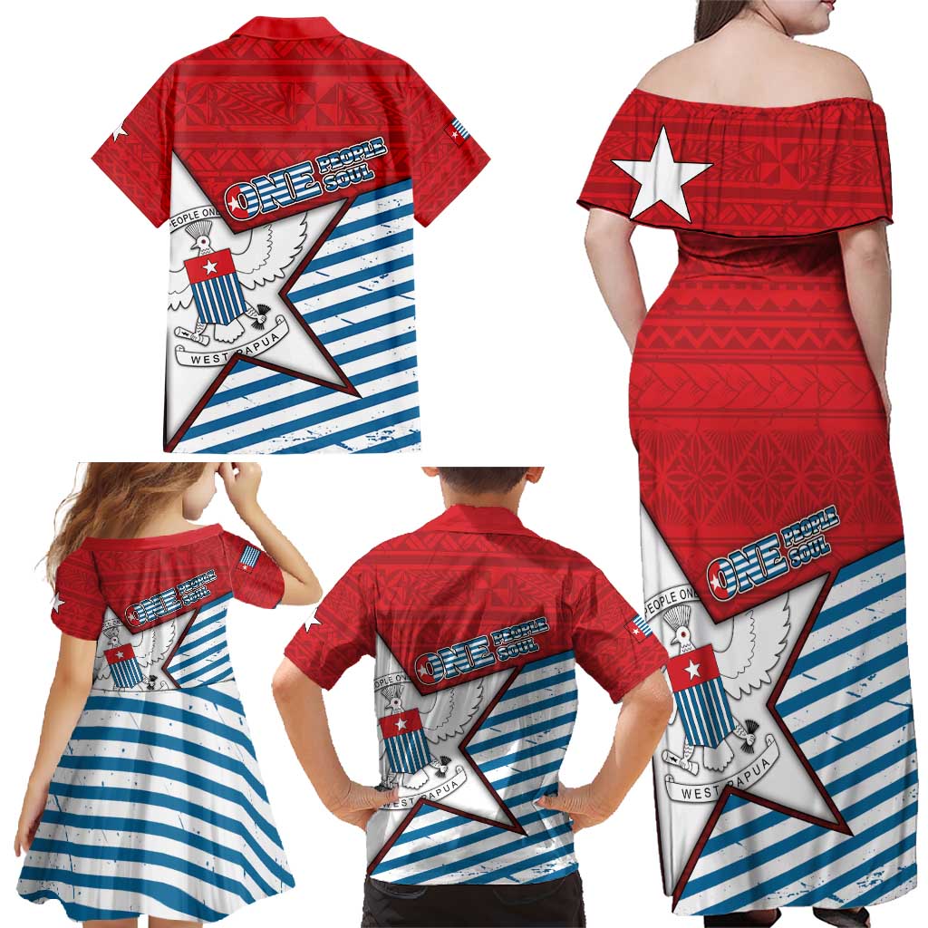West Papua Morning Star Family Matching Off Shoulder Maxi Dress and Hawaiian Shirt One People One Soul - Polynesian Pride