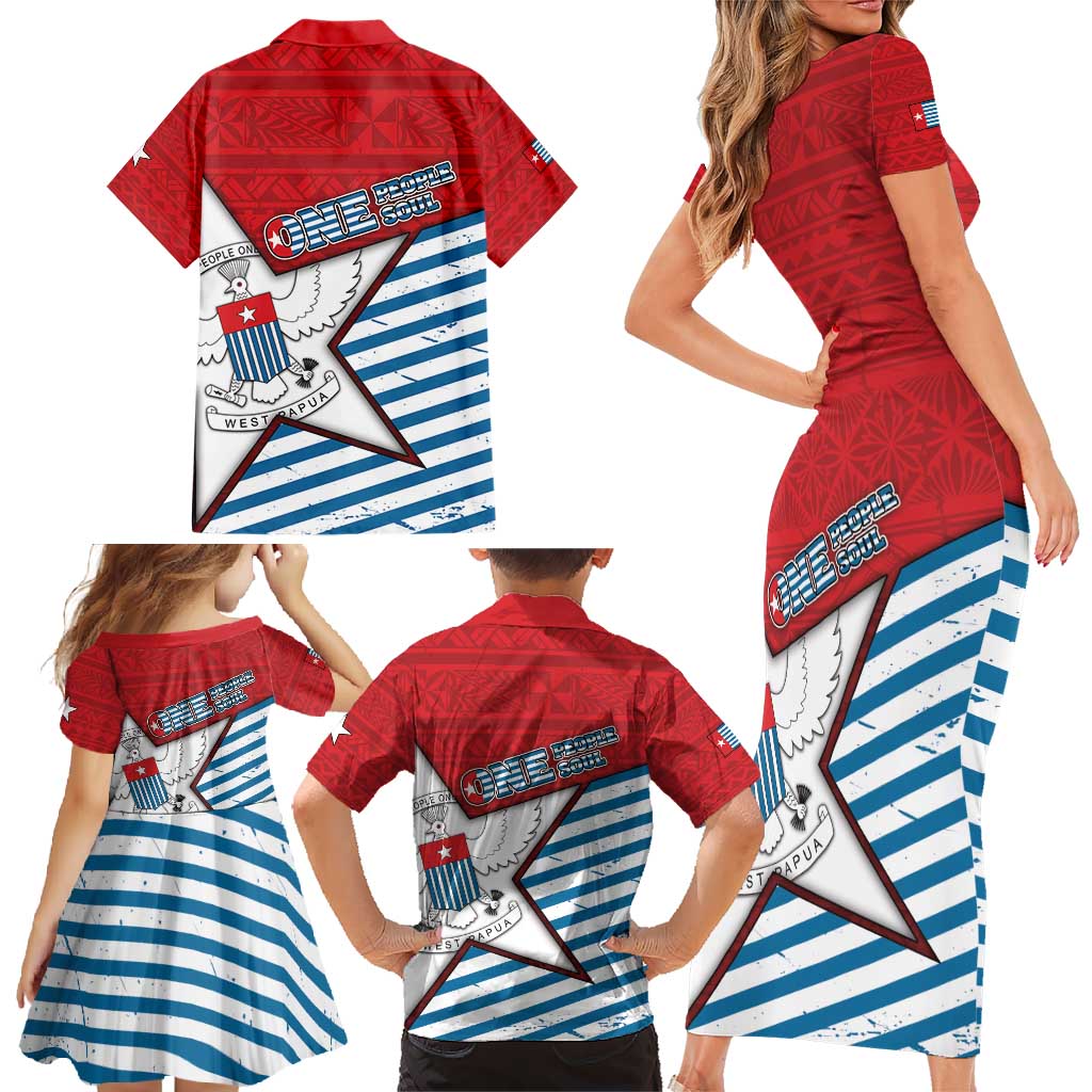 West Papua Morning Star Family Matching Short Sleeve Bodycon Dress and Hawaiian Shirt One People One Soul DT05 - Polynesian Pride