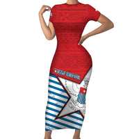 West Papua Morning Star Family Matching Short Sleeve Bodycon Dress and Hawaiian Shirt One People One Soul DT05 Mom's Dress Red - Polynesian Pride