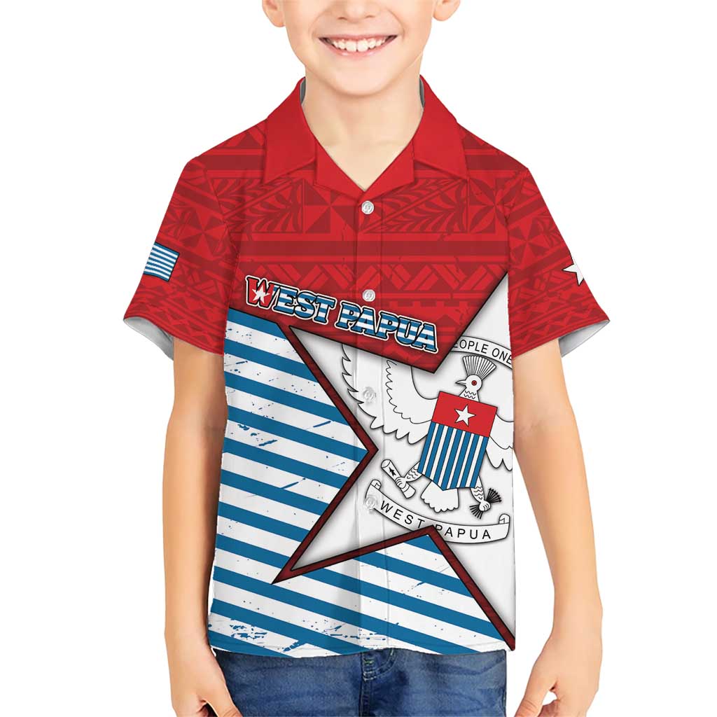 West Papua Morning Star Family Matching Short Sleeve Bodycon Dress and Hawaiian Shirt One People One Soul DT05 Son's Shirt Red - Polynesian Pride