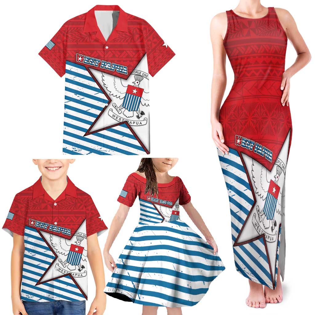 West Papua Morning Star Family Matching Tank Maxi Dress and Hawaiian Shirt One People One Soul - Polynesian Pride