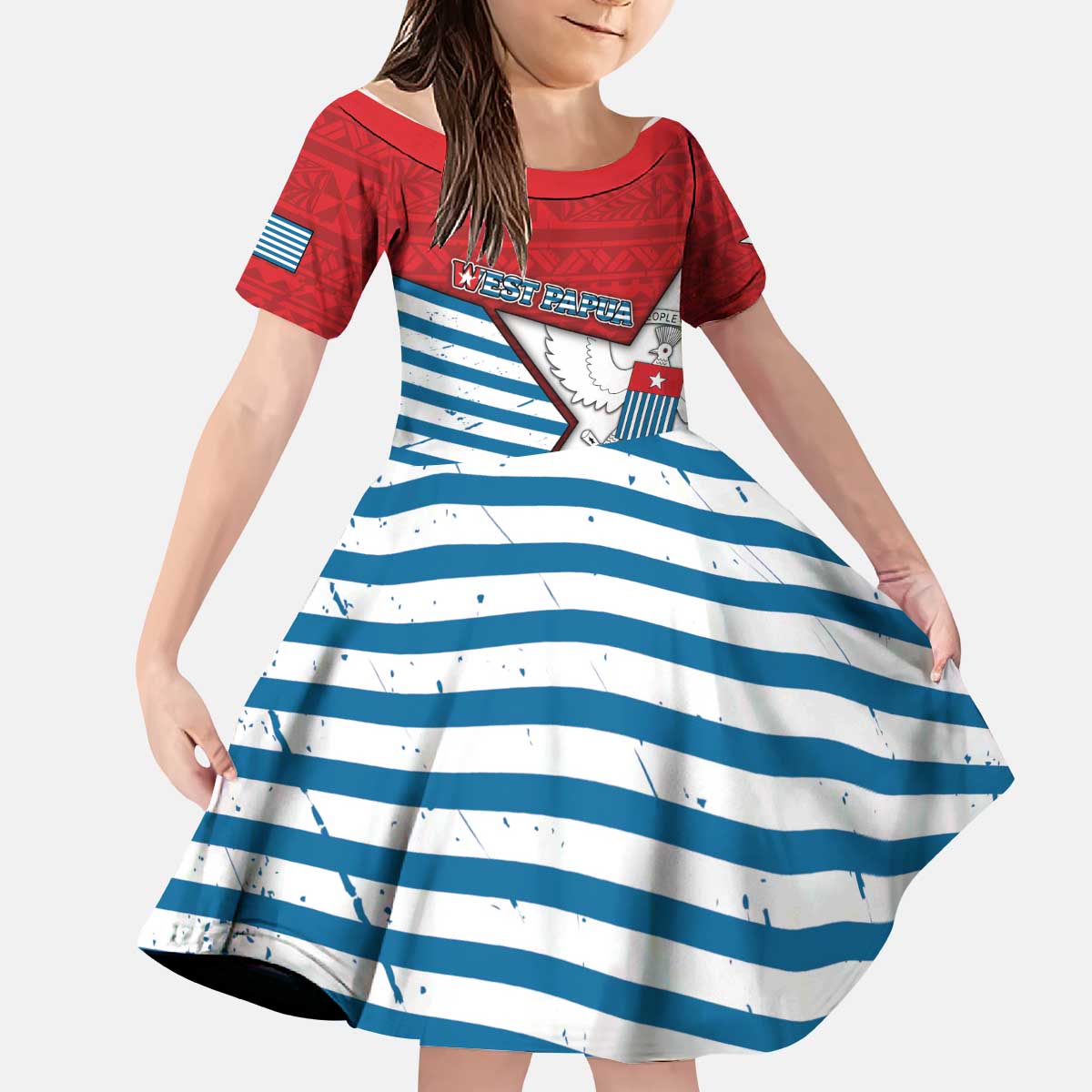West Papua Morning Star Kid Short Sleeve Dress One People One Soul - Polynesian Pride