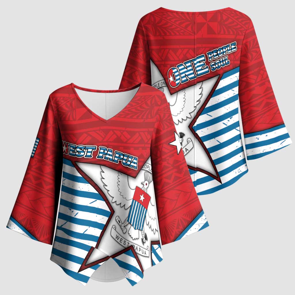 West Papua Morning Star Kimono Sleeve Blouse One People One Soul - Polynesian Pride
