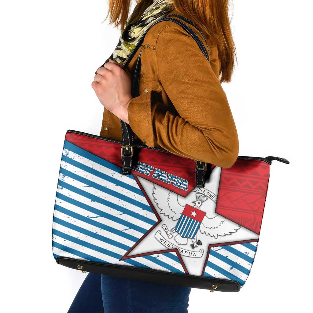 West Papua Morning Star Leather Tote Bag One People One Soul - Polynesian Pride
