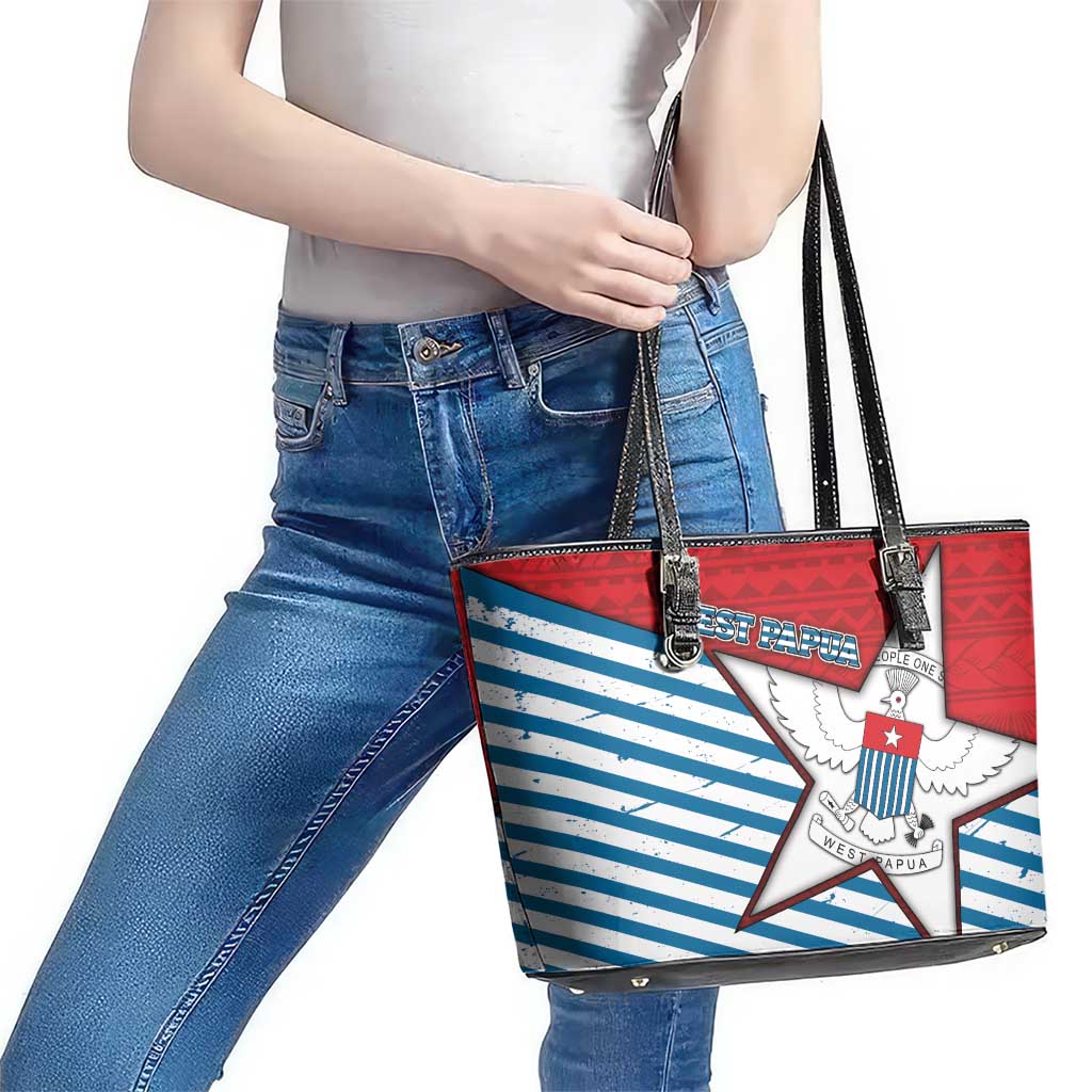 West Papua Morning Star Leather Tote Bag One People One Soul - Polynesian Pride