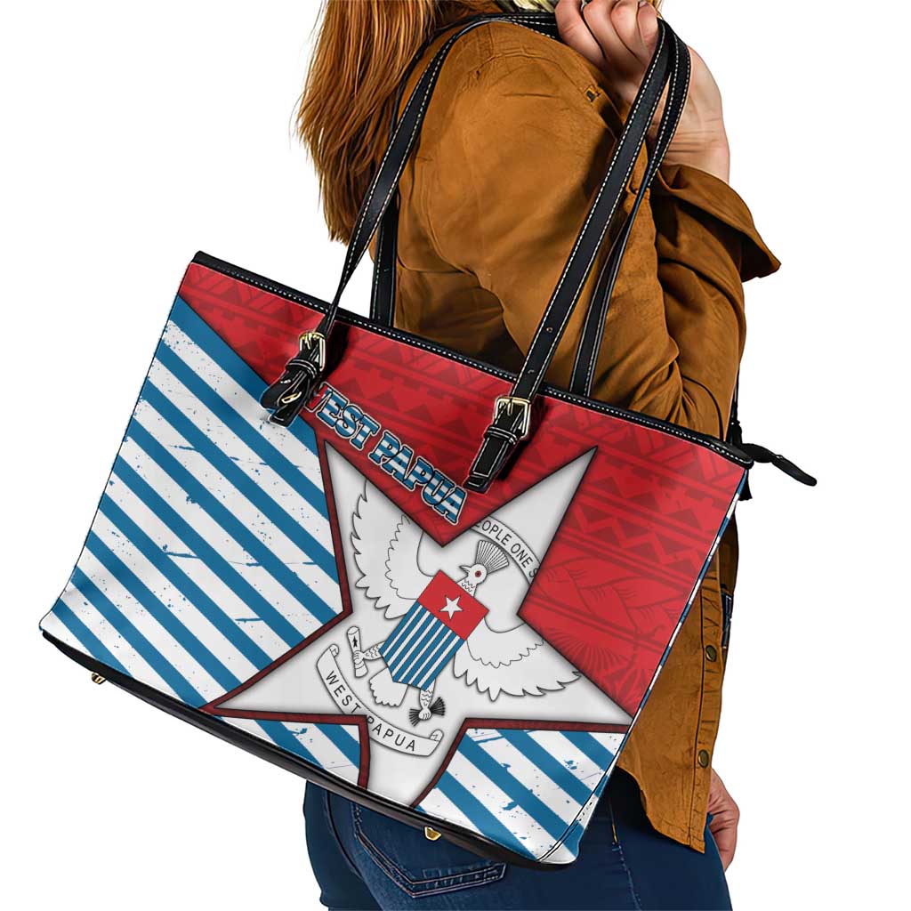 West Papua Morning Star Leather Tote Bag One People One Soul - Polynesian Pride