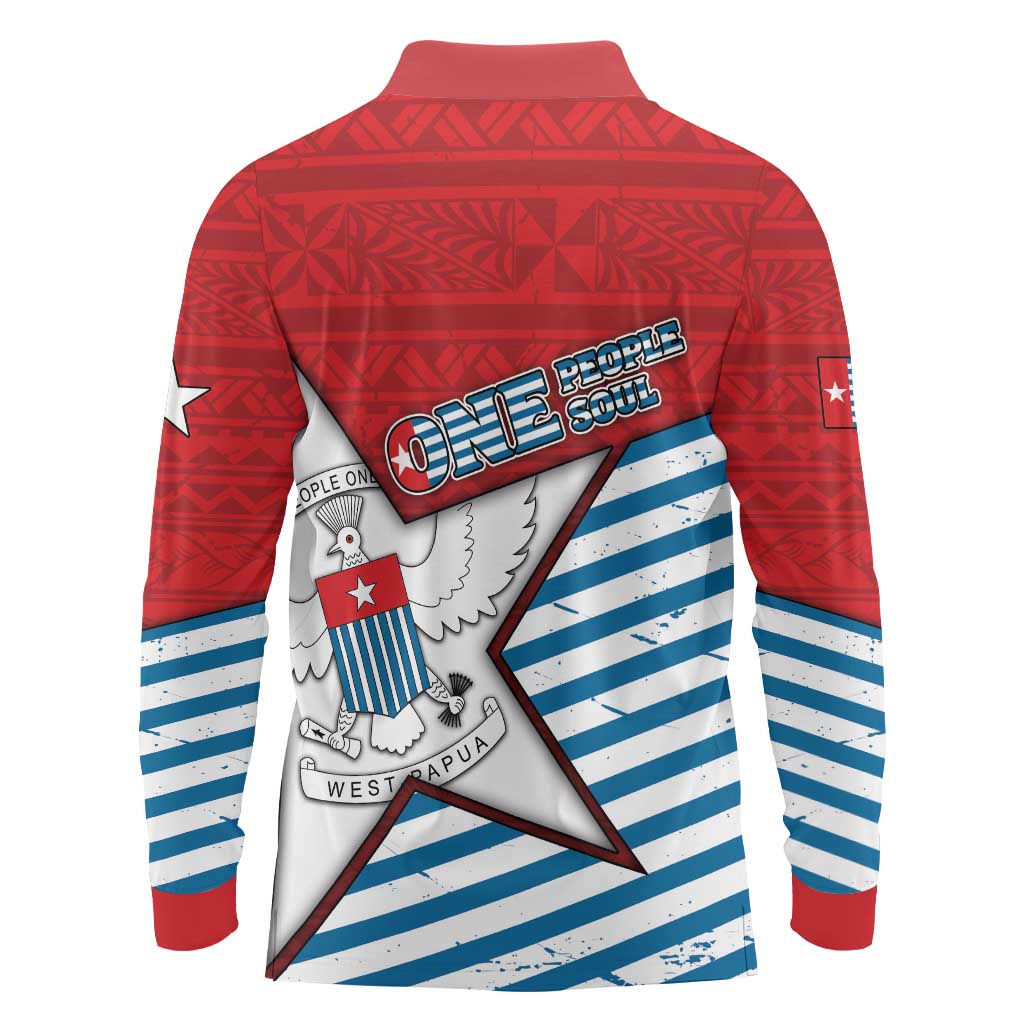 West Papua Morning Star Long Sleeve Polo Shirt One People One Soul - Polynesian Pride
