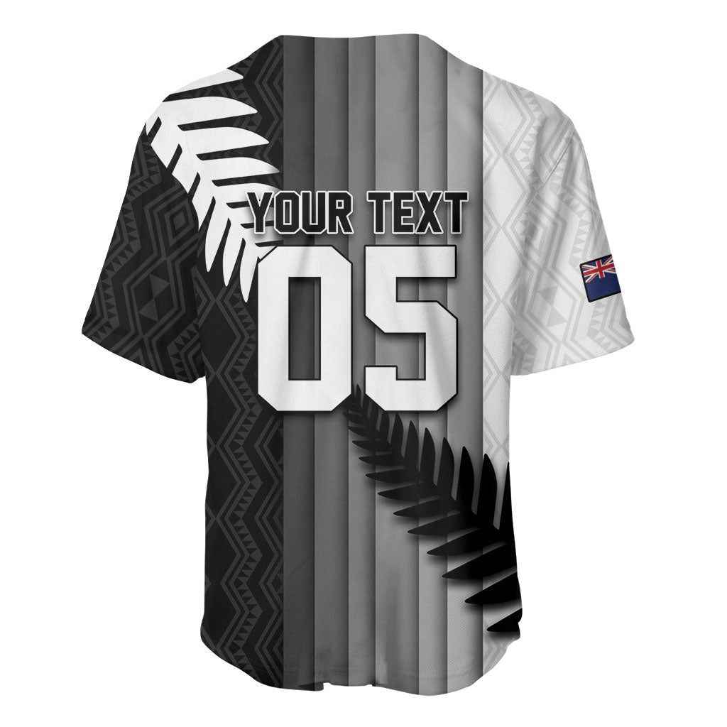 Custom New Zealand Football Baseball Jersey Silver Fern Maori Pattern Monochrome