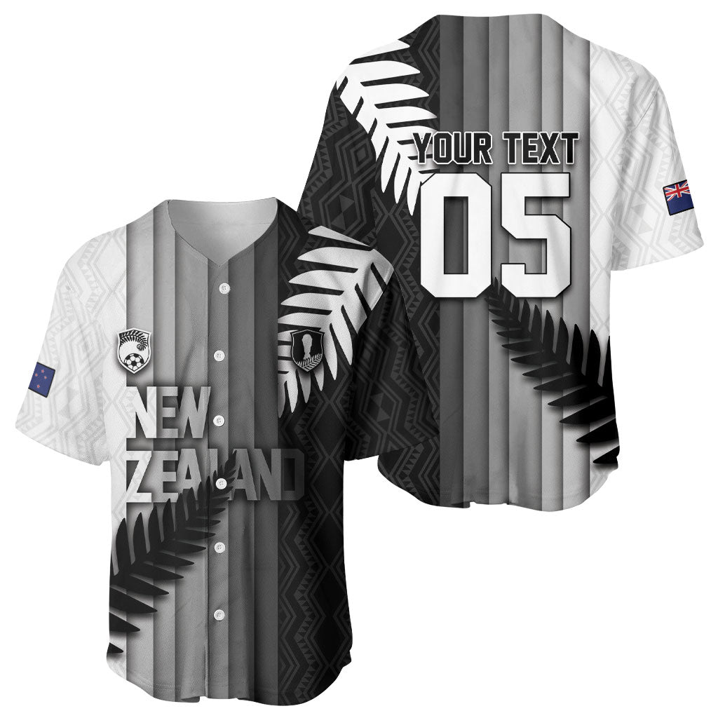 Custom New Zealand Football Baseball Jersey Silver Fern Maori Pattern Monochrome