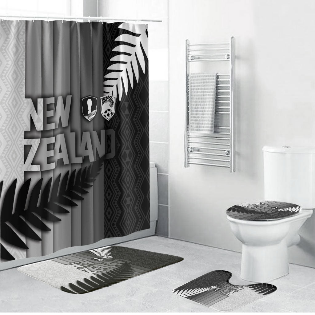 New Zealand Football Bathroom Set Silver Fern Maori Pattern Monochrome